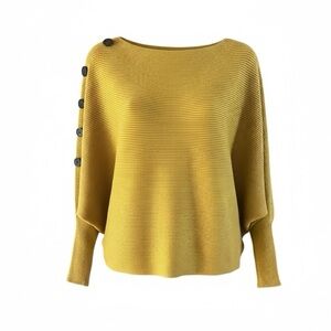Faith & Zoe Ribbed Dolman Sleeve Button-Detail Sweater